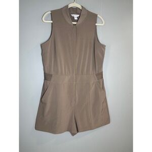 Athleta Sleeveless Zip Up Romper Shorts Tan Brown Size 14 Casual Athleisure‎